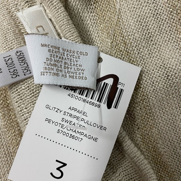 NWT Chico's 3 (XL) Beige Glitzy Stripe Peyote Champagne Pullover Sweater 79984 - Picture 11 of 12